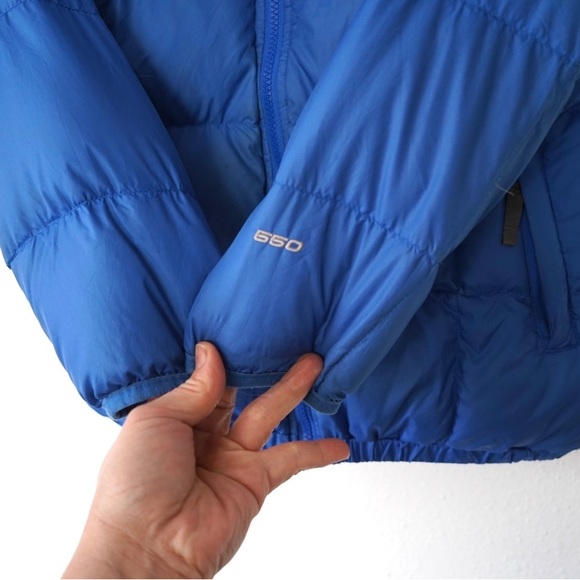 The Northface 550 Y Boys 14/16 Puffer Jacket Full Zip Hood Blue Reversible - Picture 10 of 11